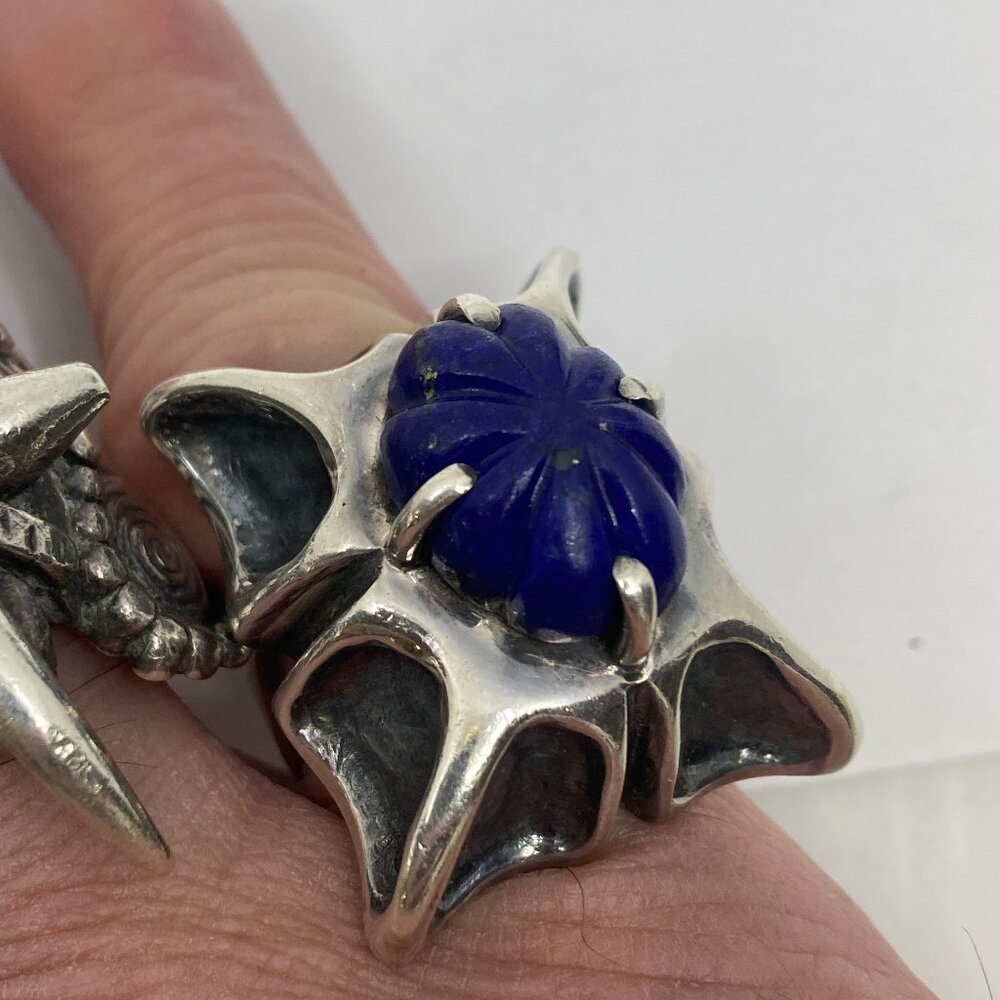 Vtg modernist sterling silver 925 lapis lazuli ring sz 8